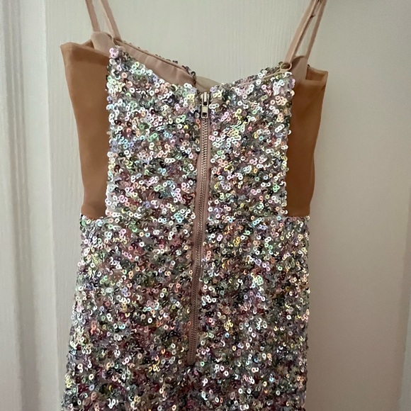 Silver and nude sequins mini dress - Picture 2 of 5